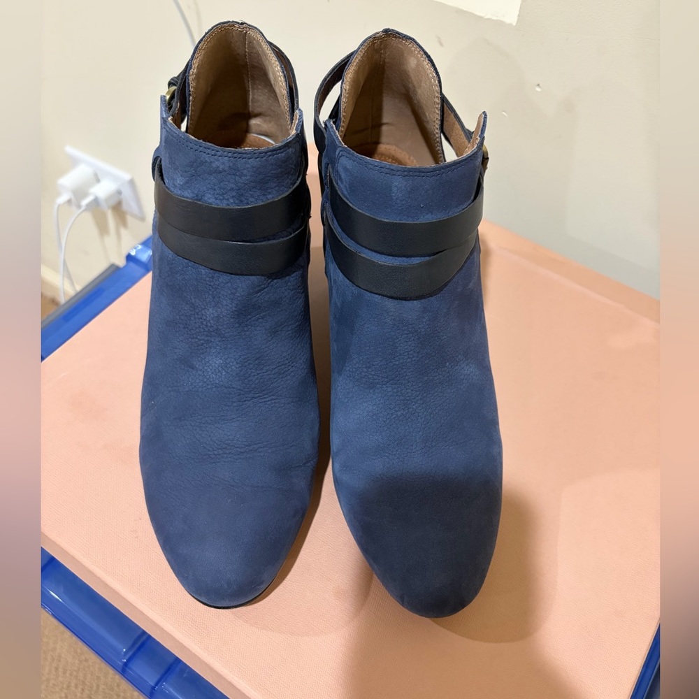 Blue Ankle Boots with Black Straps, size 11.